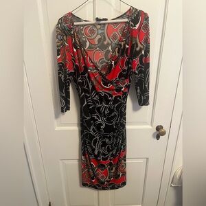 Joseph Ribkoff Red and Black 3/4 Sleeve Dress